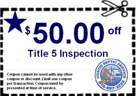 Internet advertising discount coupon for $50 off a Massachusetts Title 5 Inspection.